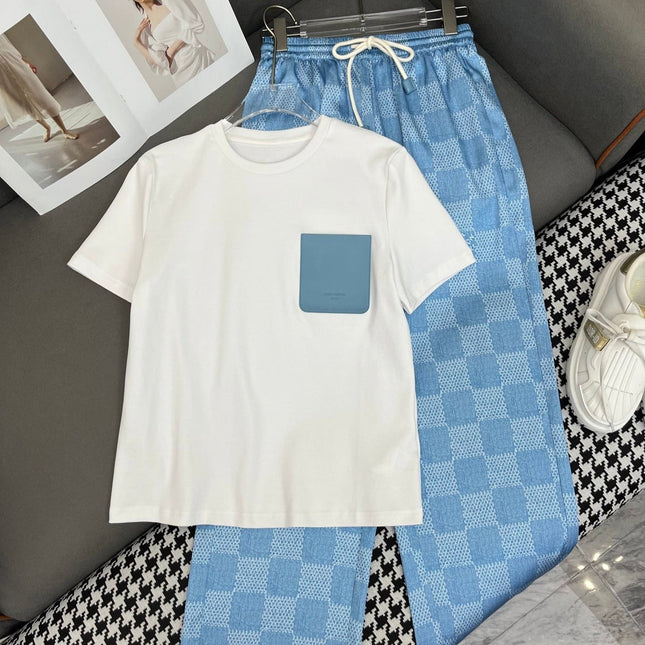 LV T SHIRT AND WIDE LEG PANTS SET BLUE 25S IN POLYESTER 266642