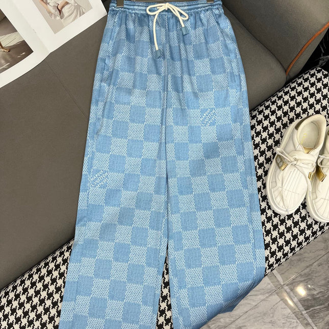LV T SHIRT AND WIDE LEG PANTS SET BLUE 25S IN POLYESTER 266642