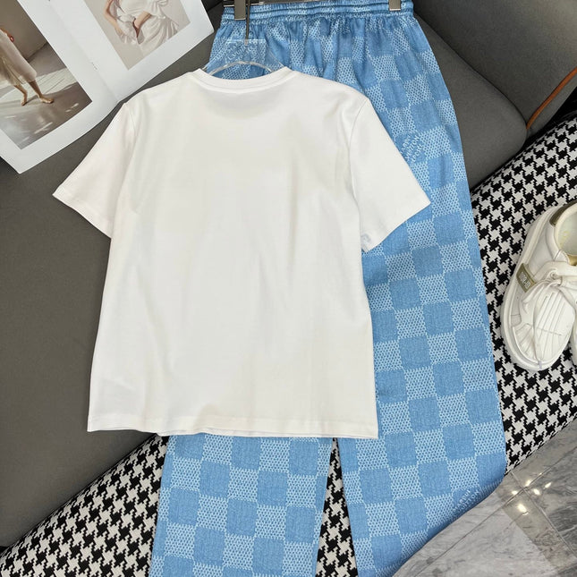 LV T SHIRT AND WIDE LEG PANTS SET BLUE 25S IN POLYESTER 266642