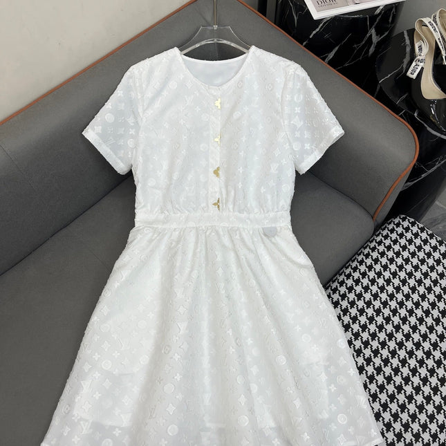 WHITE EMBOSSED LOGO DRESS