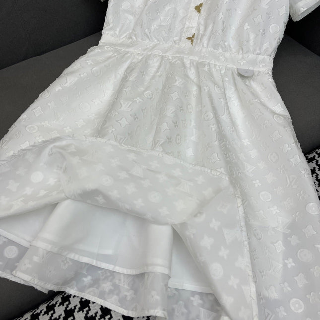WHITE EMBOSSED LOGO DRESS