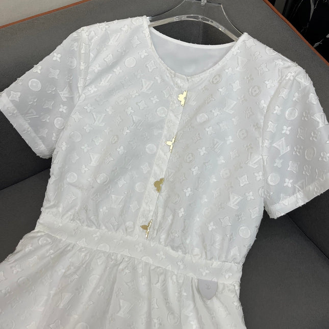 WHITE EMBOSSED LOGO DRESS