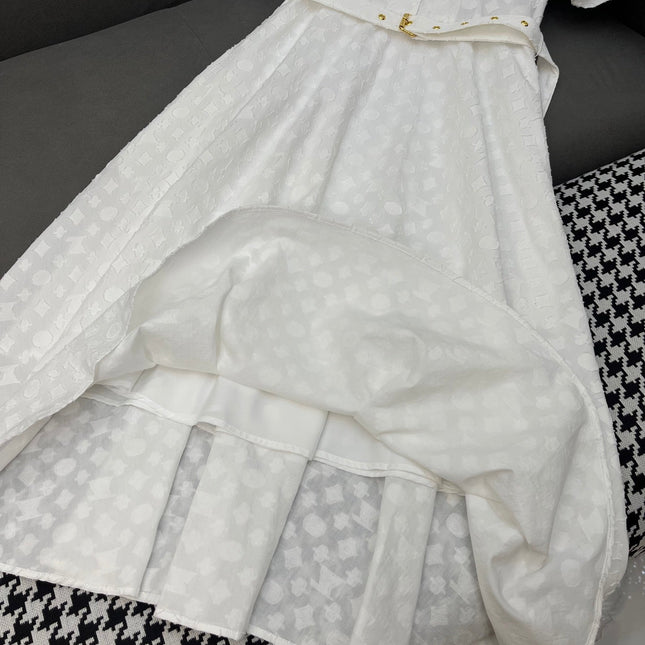 WHITE SHORT-SLEEVE BELTED BLAZER DRESS