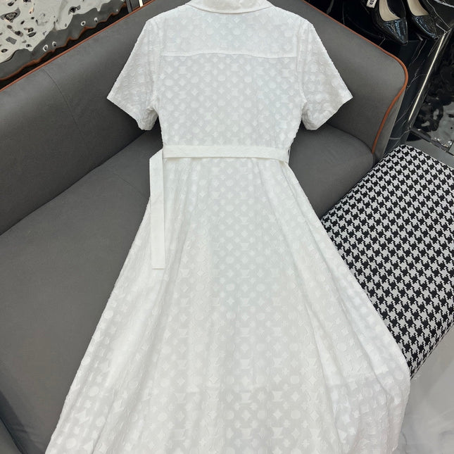 WHITE SHORT-SLEEVE BELTED BLAZER DRESS