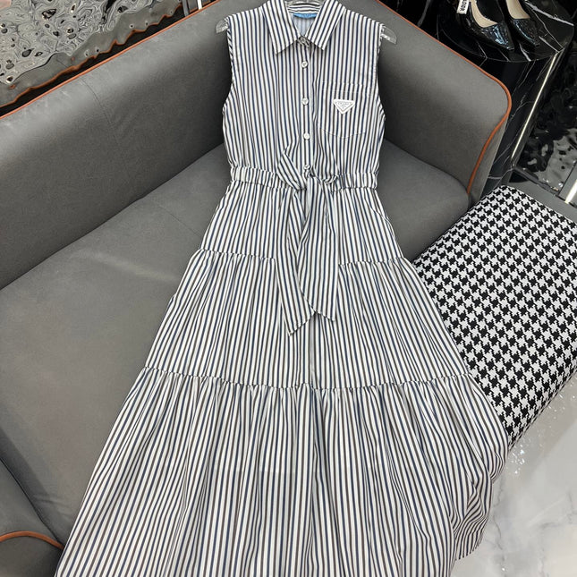 SLEEVELESS STRIPED SHIRT DRESS