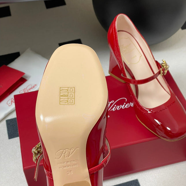 TRÈS VIVIER MARY JANE PUMPS 85MM IN RED GLOSSY CALFSKIN
