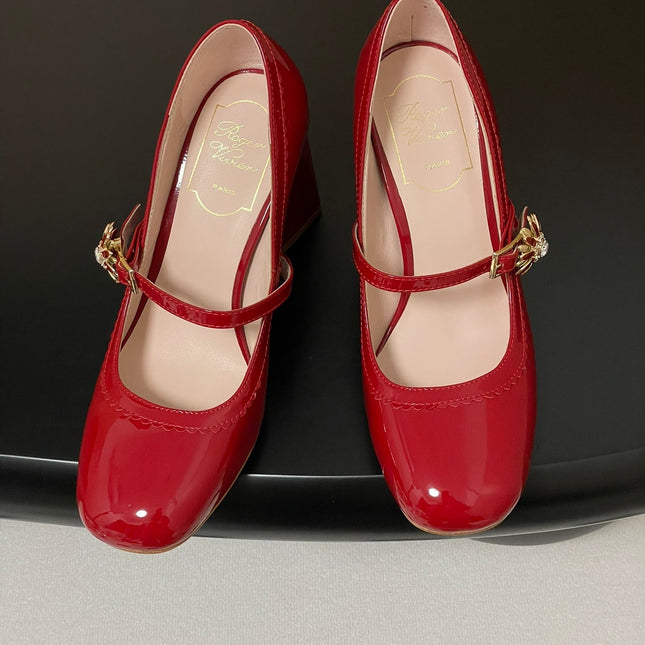 TRÈS VIVIER MARY JANE PUMPS 85MM IN RED GLOSSY CALFSKIN