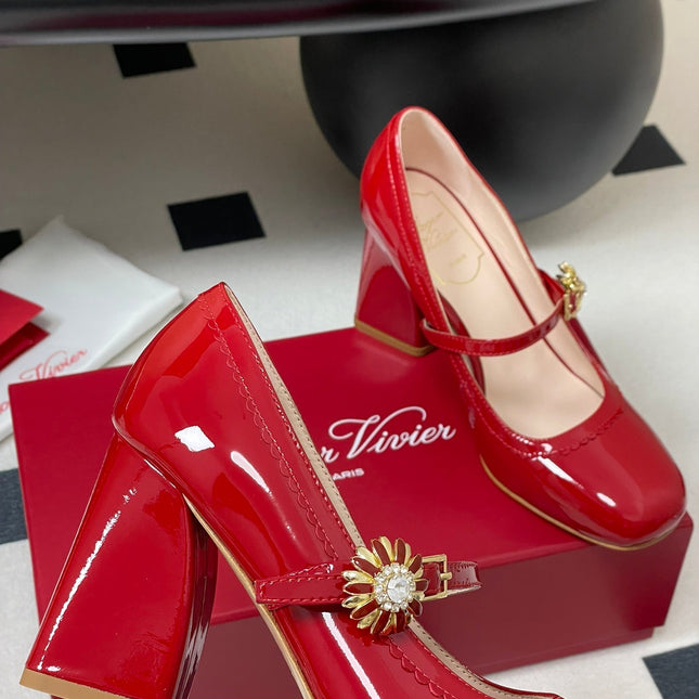 TRÈS VIVIER MARY JANE PUMPS 85MM IN RED GLOSSY CALFSKIN