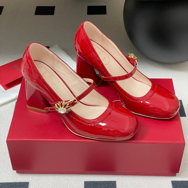 TRÈS VIVIER MARY JANE PUMPS 85MM IN RED GLOSSY CALFSKIN