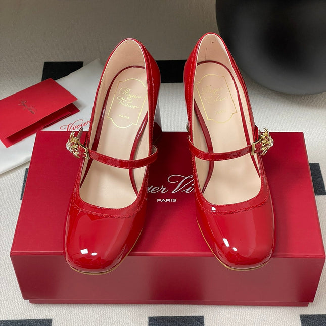 TRÈS VIVIER MARY JANE PUMPS 85MM IN RED GLOSSY CALFSKIN