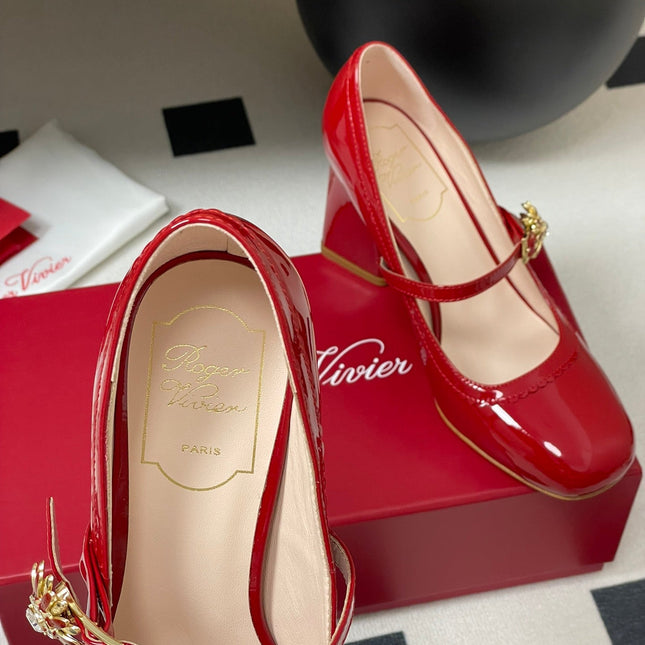 TRÈS VIVIER MARY JANE PUMPS 85MM IN RED GLOSSY CALFSKIN