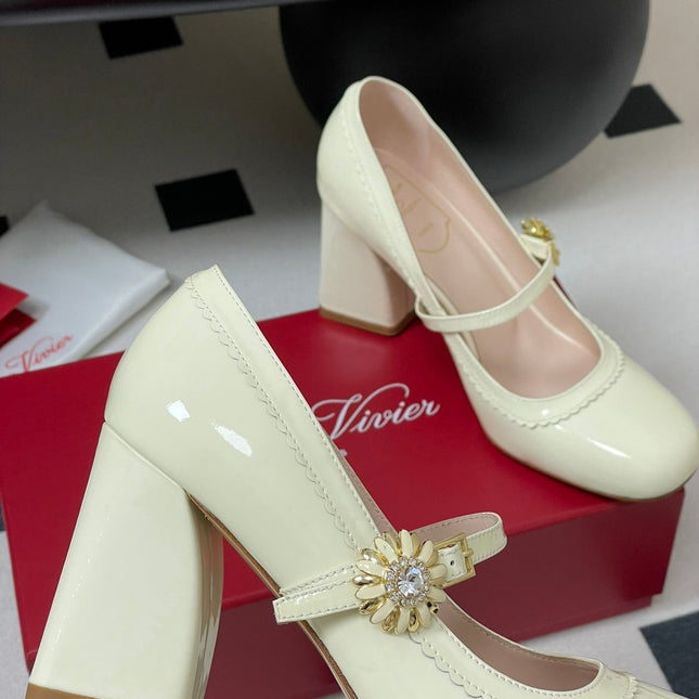 TRÈS VIVIER MARY JANE PUMPS 85MM IN CREAM GLOSSY CALFSKIN