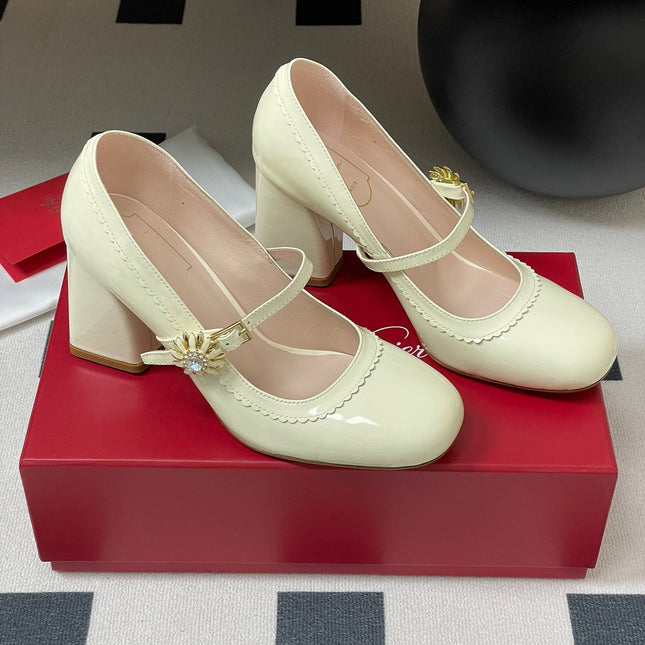 TRÈS VIVIER MARY JANE PUMPS 85MM IN CREAM GLOSSY CALFSKIN