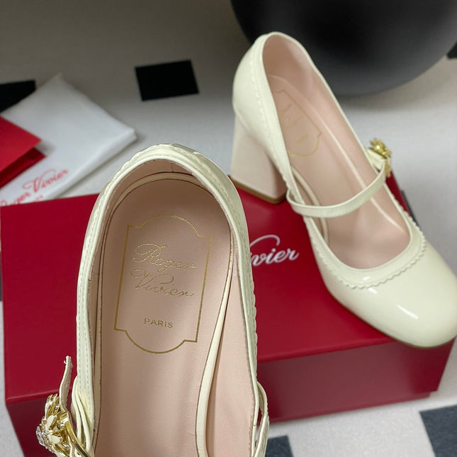 TRÈS VIVIER MARY JANE PUMPS 85MM IN CREAM GLOSSY CALFSKIN