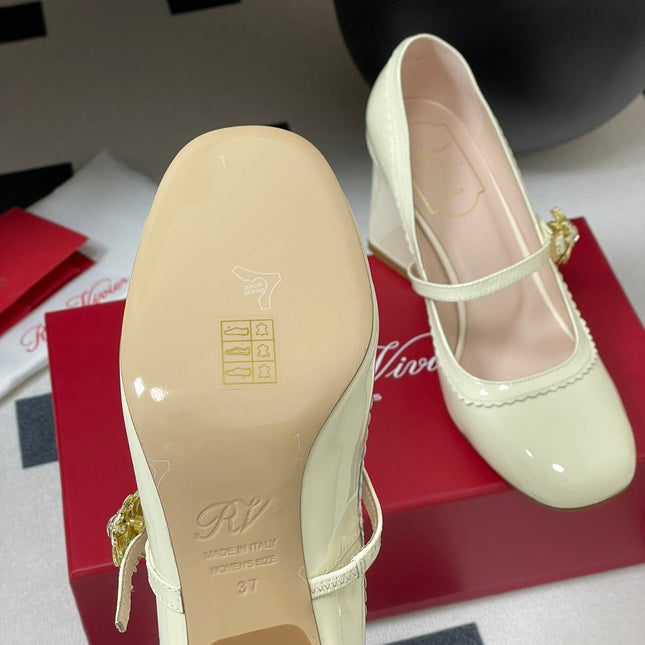 TRÈS VIVIER MARY JANE PUMPS 85MM IN CREAM GLOSSY CALFSKIN