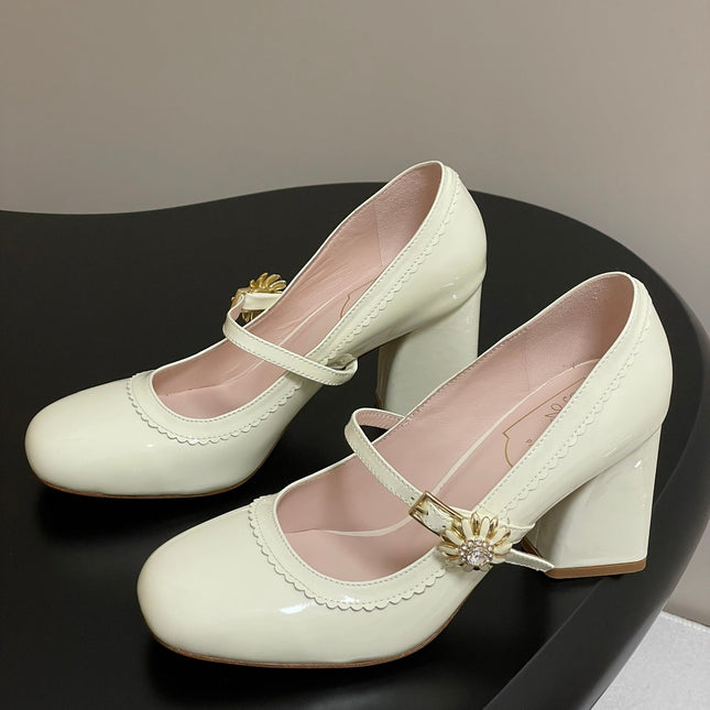 TRÈS VIVIER MARY JANE PUMPS 85MM IN CREAM GLOSSY CALFSKIN