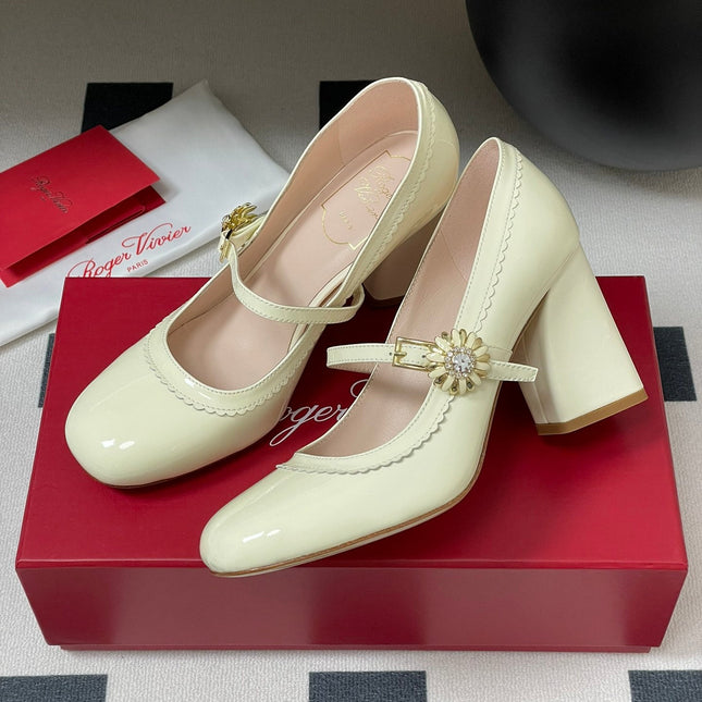 TRÈS VIVIER MARY JANE PUMPS 85MM IN CREAM GLOSSY CALFSKIN