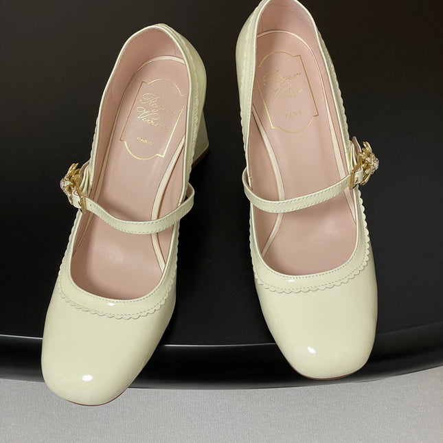 TRÈS VIVIER MARY JANE PUMPS 85MM IN CREAM GLOSSY CALFSKIN
