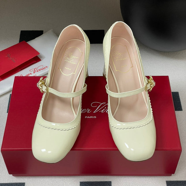 TRÈS VIVIER MARY JANE PUMPS 85MM IN CREAM GLOSSY CALFSKIN