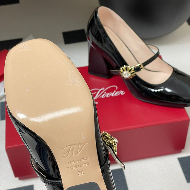 TRÈS VIVIER MARY JANE PUMPS 85MM IN BLACK GLOSSY CALFSKIN