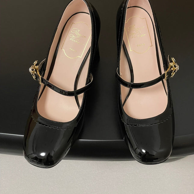 TRÈS VIVIER MARY JANE PUMPS 85MM IN BLACK GLOSSY CALFSKIN