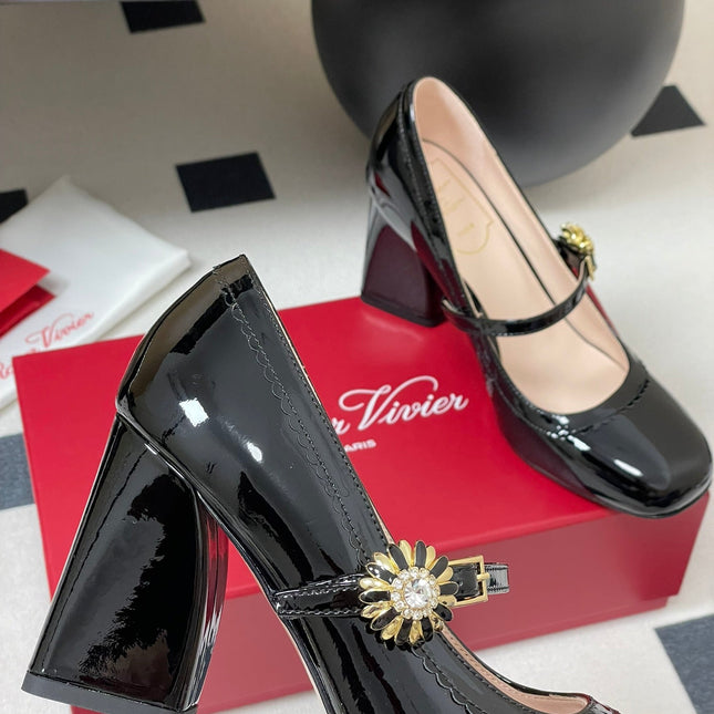TRÈS VIVIER MARY JANE PUMPS 85MM IN BLACK GLOSSY CALFSKIN