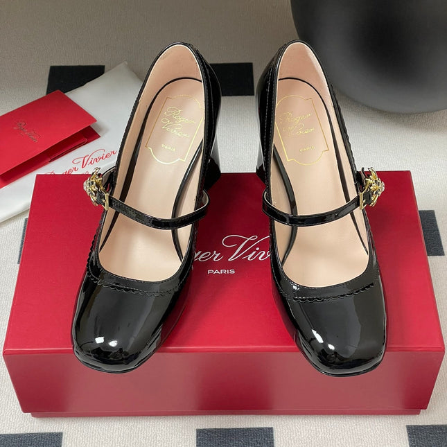TRÈS VIVIER MARY JANE PUMPS 85MM IN BLACK GLOSSY CALFSKIN