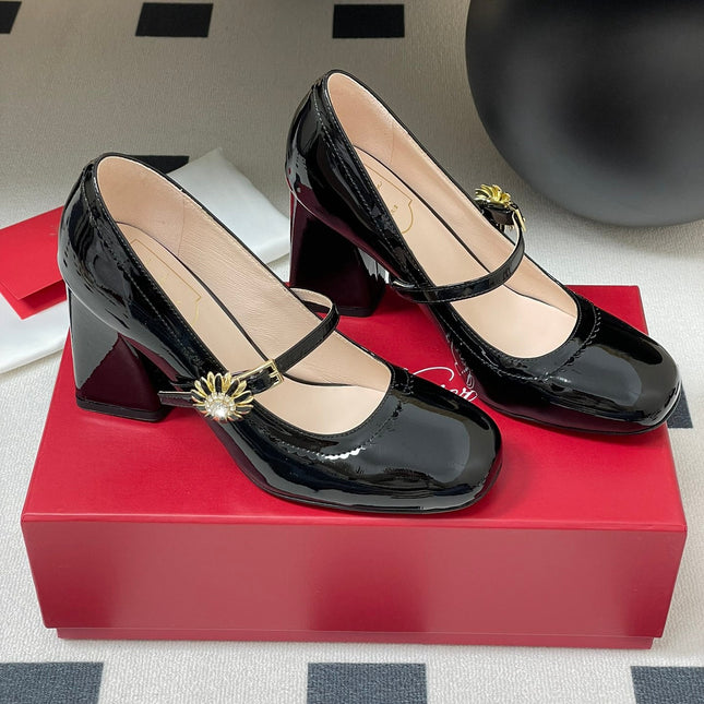 TRÈS VIVIER MARY JANE PUMPS 85MM IN BLACK GLOSSY CALFSKIN