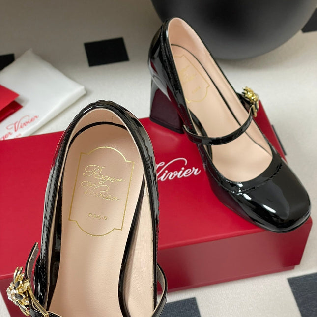 TRÈS VIVIER MARY JANE PUMPS 85MM IN BLACK GLOSSY CALFSKIN