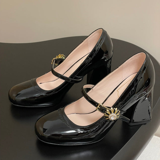 TRÈS VIVIER MARY JANE PUMPS 85MM IN BLACK GLOSSY CALFSKIN