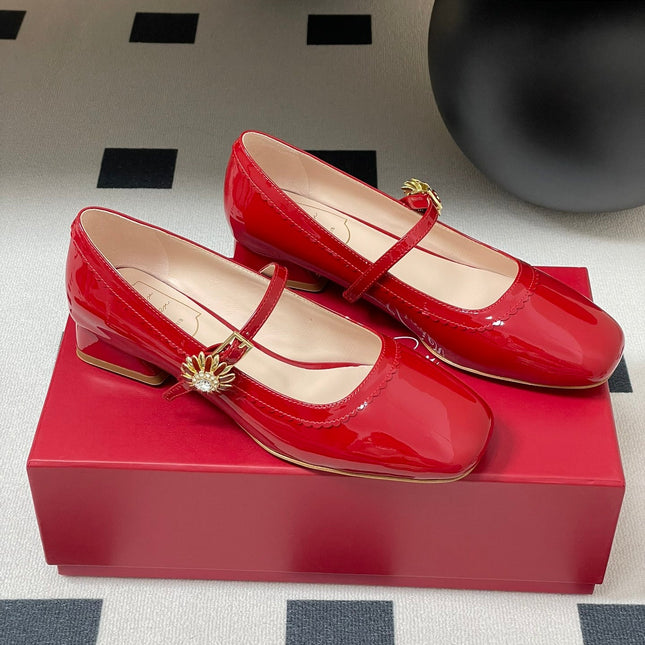 TRÈS VIVIER MARY JANE PUMPS IN RED PATENT CALFSKIN