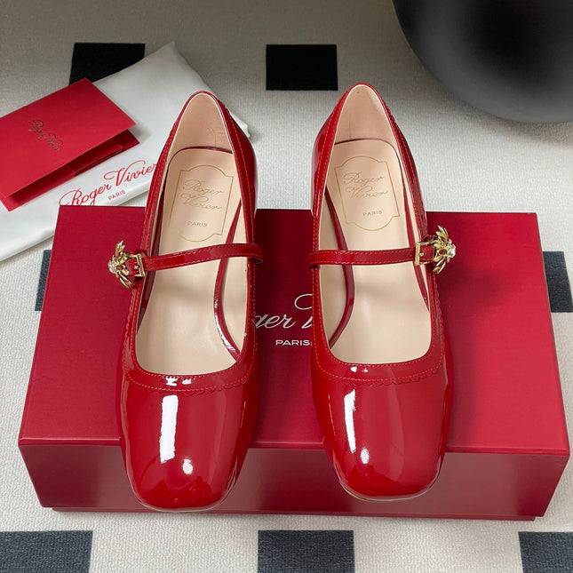 TRÈS VIVIER MARY JANE PUMPS IN RED PATENT CALFSKIN