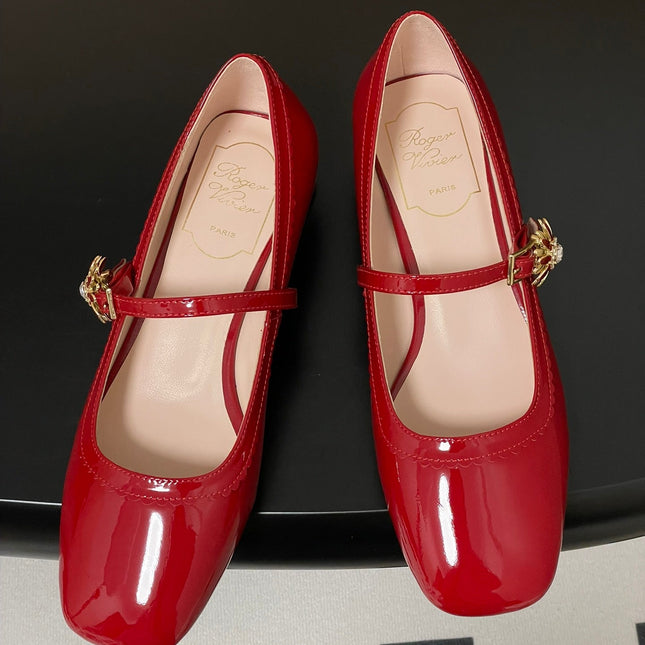 TRÈS VIVIER MARY JANE PUMPS IN RED PATENT CALFSKIN