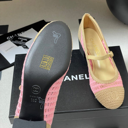 HIGH BALLET MARY JANE 50MM IN NATURAL BEIGE AND PINK RAFFIA