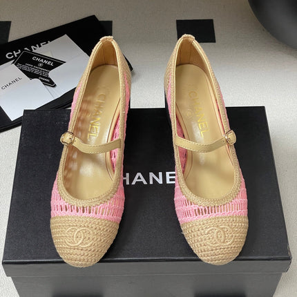 HIGH BALLET MARY JANE 50MM IN NATURAL BEIGE AND PINK RAFFIA