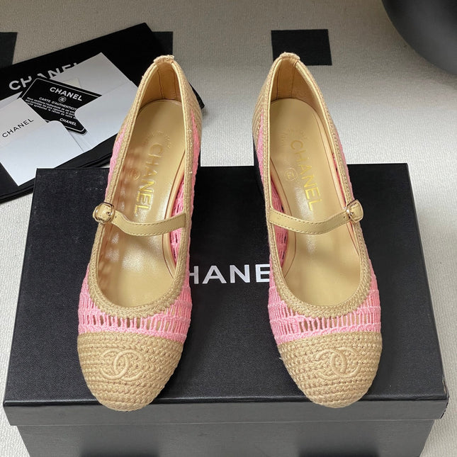 HIGH BALLET MARY JANE 50MM IN NATURAL BEIGE AND PINK RAFFIA