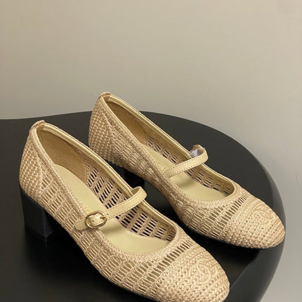 HIGH BALLET MARY JANE 50MM IN NATURAL BEIGE RAFFIA