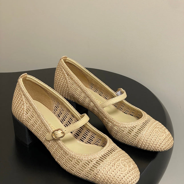 HIGH BALLET MARY JANE 50MM IN NATURAL BEIGE RAFFIA