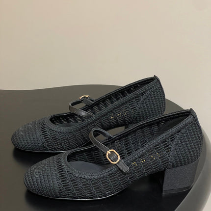 HIGH BALLET MARY JANE 50MM IN BLACK RAFFIA