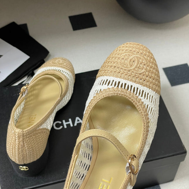 HIGH BALLET MARY JANE 50MM IN NATURAL BEIGE AND WHITE RAFFIA