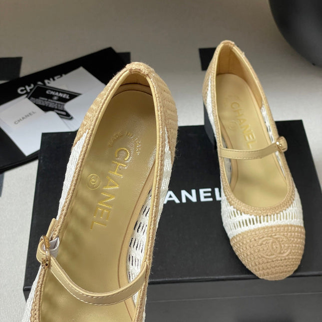 HIGH BALLET MARY JANE 50MM IN NATURAL BEIGE AND WHITE RAFFIA