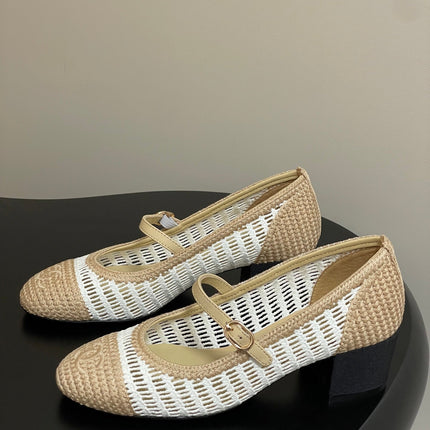 HIGH BALLET MARY JANE 50MM IN NATURAL BEIGE AND WHITE RAFFIA