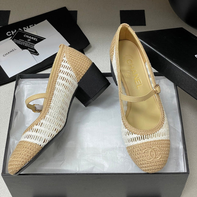 HIGH BALLET MARY JANE 50MM IN NATURAL BEIGE AND WHITE RAFFIA