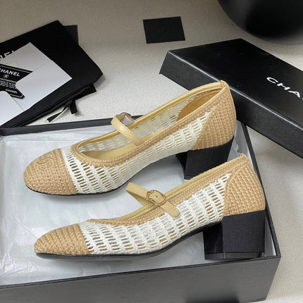 HIGH BALLET MARY JANE 50MM IN NATURAL BEIGE AND WHITE RAFFIA