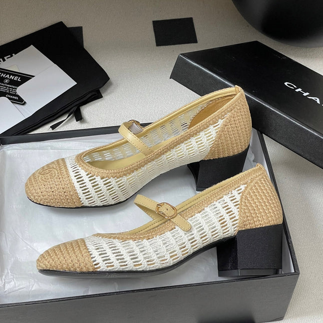HIGH BALLET MARY JANE 50MM IN NATURAL BEIGE AND WHITE RAFFIA