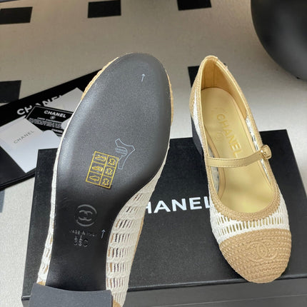 HIGH BALLET MARY JANE 50MM IN NATURAL BEIGE AND WHITE RAFFIA