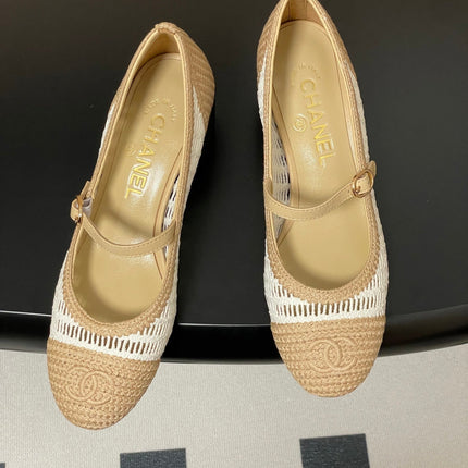 HIGH BALLET MARY JANE 50MM IN NATURAL BEIGE AND WHITE RAFFIA