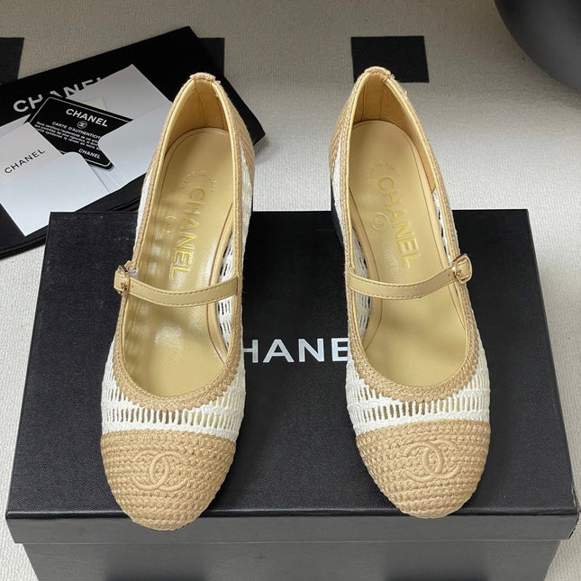 HIGH BALLET MARY JANE 50MM IN NATURAL BEIGE AND WHITE RAFFIA