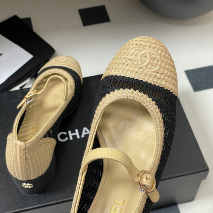 HIGH BALLET MARY JANE 50MM IN NATURAL BEIGE AND BLACK RAFFIA