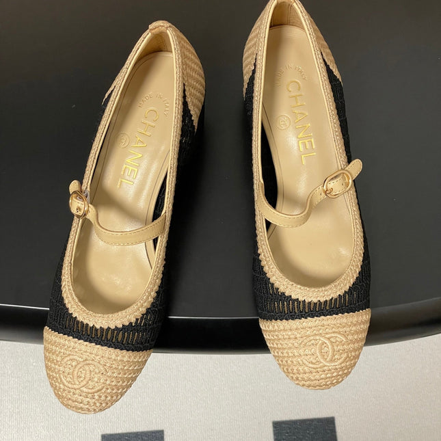 HIGH BALLET MARY JANE 50MM IN NATURAL BEIGE AND BLACK RAFFIA